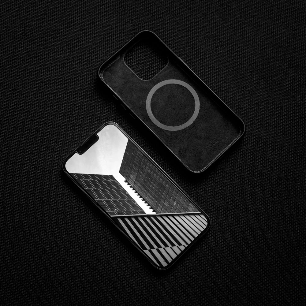 black iphone leather case